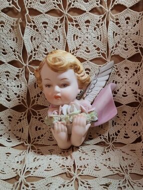 Norcrest Pink Porcelain Angel Wall Accent with Flower Basket